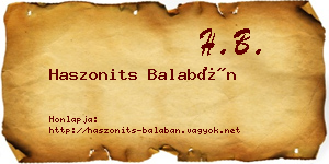 Haszonits Balabán névjegykártya